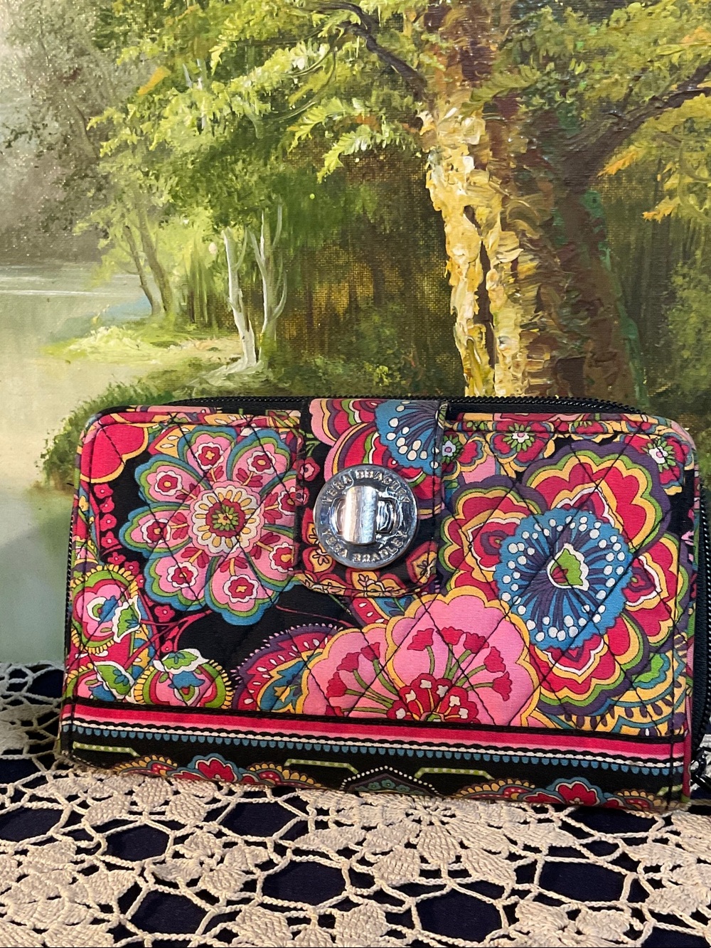 Vera Bradley Black Floral Multi-Color Zip Wallet